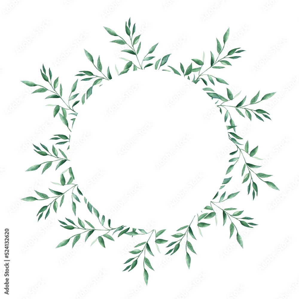 Naklejka premium Green floral wreath, circle frame isolated on white background. Pistachio branches. For wedding stationery, invitations, save the date, greeting card, logos, stickers, backgrounds.