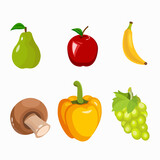 Vector vegetables icons set in cartoon style. Collection farm product