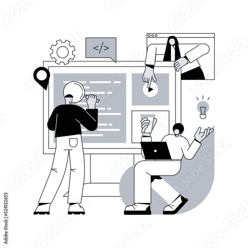 Software development team abstract concept vector illustration. Remote teamwork, digital team on demand, professional, certified software developer, hire outsource company abstract metaphor.