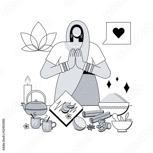 Ayurvedic diet abstract concept vector illustration. Medical practice and lifestyle, energy system, digestive power, lose weight and feel better, healthy eating foods plan abstract metaphor.