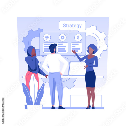 Draft a business plan isolated concept vector illustration. Group of business people develops plan for development of franchise, new restaurant strategy, teamwork idea vector concept.