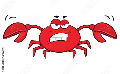 Angry Crab Cartoon Mascot Character. Hand Drawn Illustration Isolated On Transparent Background photo