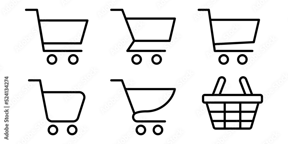 Shopping cart icon. Trolley symbol. Cart icon set. Outline shopping cart. Linear trolley symbol. Stock vector illustration Shopping cart icon. Trolley symbol. Cart icon set. Outline shopping cart. Linear trolley symbol. Stock vector illustration
