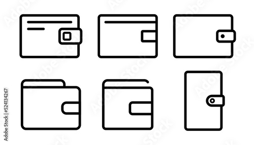 Wallet icon set. Purse symbol. Outline wallet. Billfold symbol. Wallet icons in line. Purse pictogram. Billfold sign in linear. Stock vector illustration