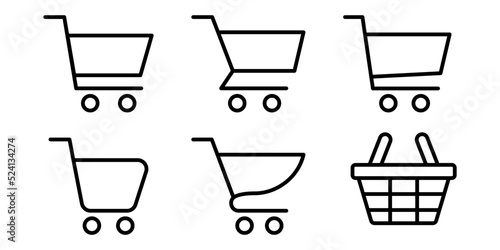 Shopping cart icon. Trolley symbol. Cart icon set. Outline shopping cart. Linear trolley symbol. Stock vector illustration
