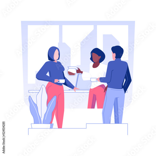 Coffee break at office isolated concept vector illustration. Group of multiethnic colleagues drinking coffee together, corporate business, office lifestyle, teambuilding idea vector concept.