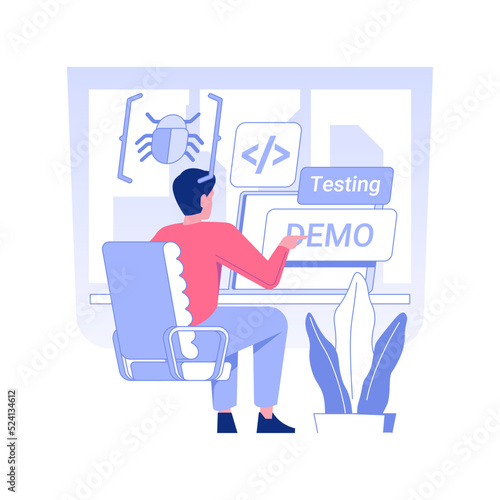 Beta testing isolated concept vector illustration. Professional QA engineer testing demo version of software, IT company worker, app development, quality assurance industry vector concept.