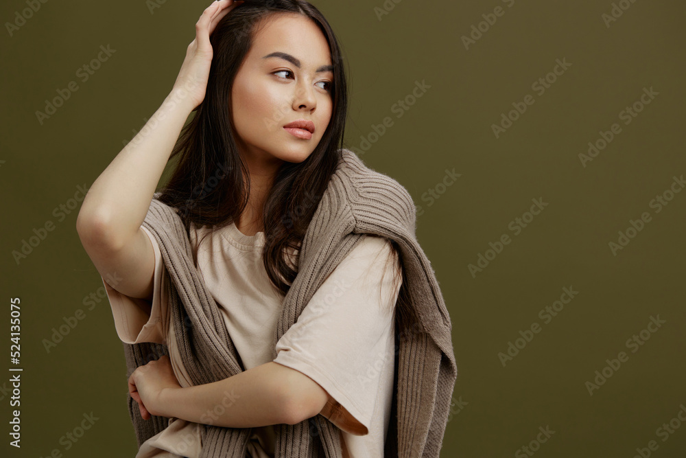 beautiful woman attractive look charm warm sweater smile isolated background beautiful woman attractive look charm warm sweater smile isolated background