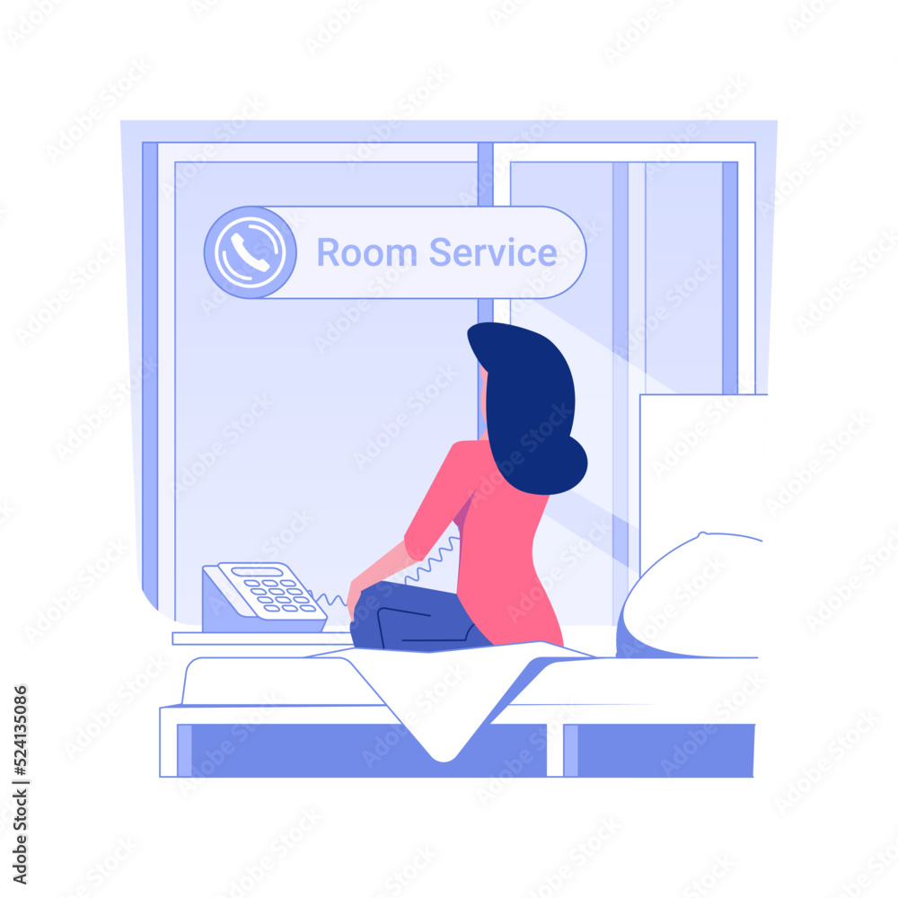 Ordering room service isolated concept vector illustration. Woman orders room service using phone, talking with hotel staff, business travel, accommodation facility vector concept.