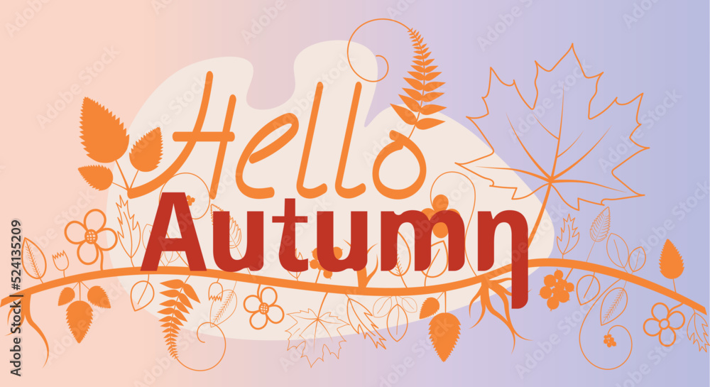 Hello Autumn card, Fall composition vector