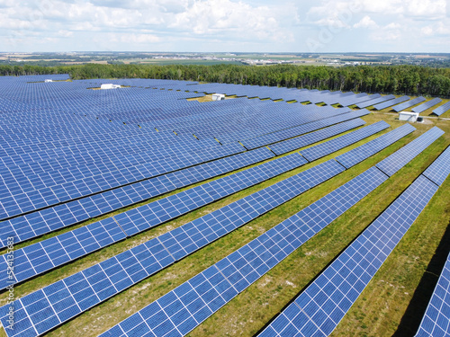 Drone view of a solar farm in Temiskaming Shores, Ontario