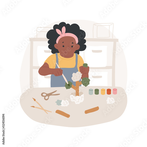 Paper modelling isolated cartoon vector illustration. Children paint paper model, stem activity, creative learning, play and study, kindergarten lesson, preschool education vector cartoon.