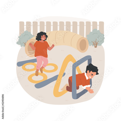 Obstacle course isolated cartoon vector illustration. Backyard obstacle course, leisure time, inflatable toy, outdoor summer activity, kids jumping and climbing, competition vector cartoon.