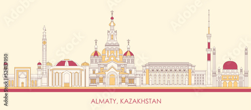Cartoon Skyline panorama of city of Almaty, Kazakhstan - vector illustration