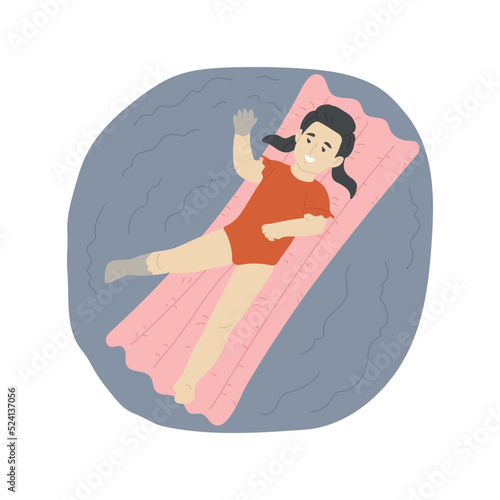 Air mattress isolated cartoon vector illustration. Kid drifting on inflatable air mattress, family leisure time, child having fun in backyard pool, summer holiday, vacation vector cartoon.