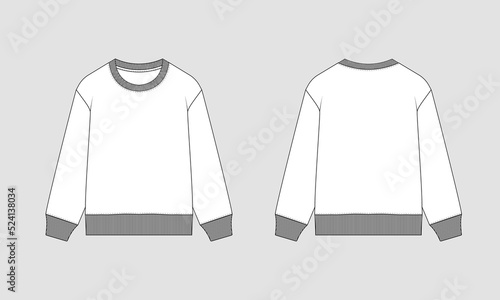 Blank kids sweatshirt crewneck mockup front and back view, vector fashion illustration template