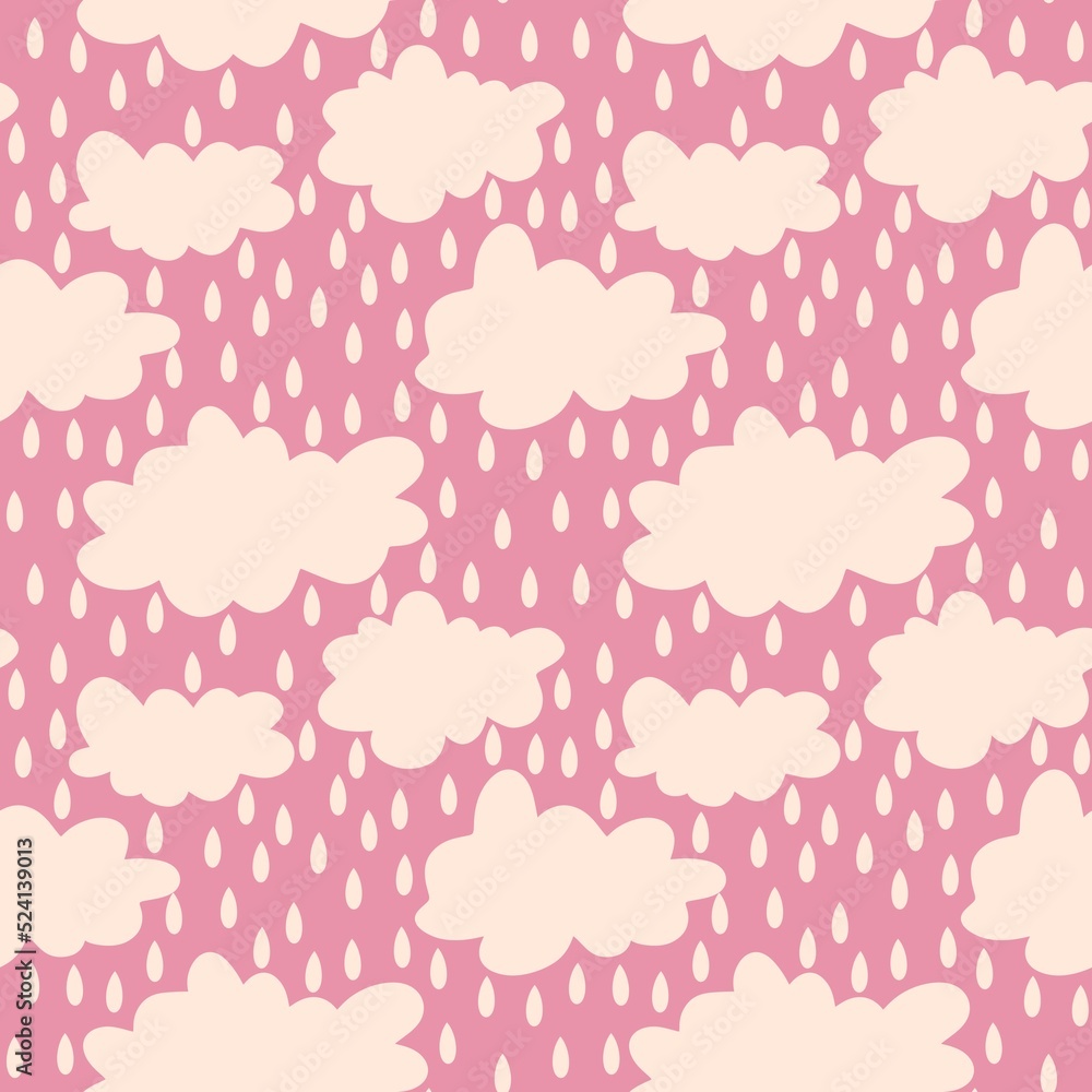 Cartoon seamless clouds and rain drops pattern for kids clothes print and accessories and notebooks and wrapping