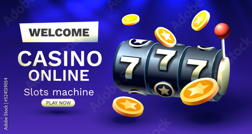 Casino slots machine winner, fortune of luck, 777 win banner. Vector