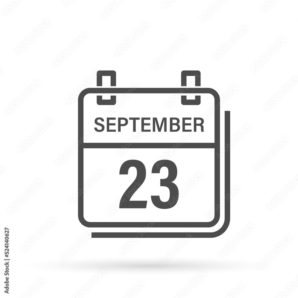 September 23, Calendar icon with shadow. Day, month. Flat vector illustration. September 23, Calendar icon with shadow. Day, month. Flat vector illustration.