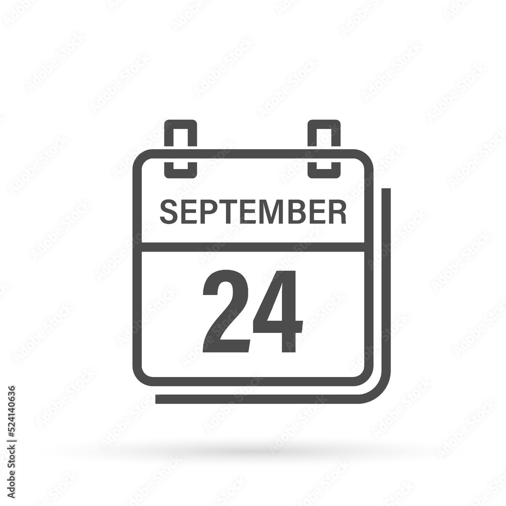 September 24, Calendar icon with shadow. Day, month. Flat vector illustration. September 24, Calendar icon with shadow. Day, month. Flat vector illustration.