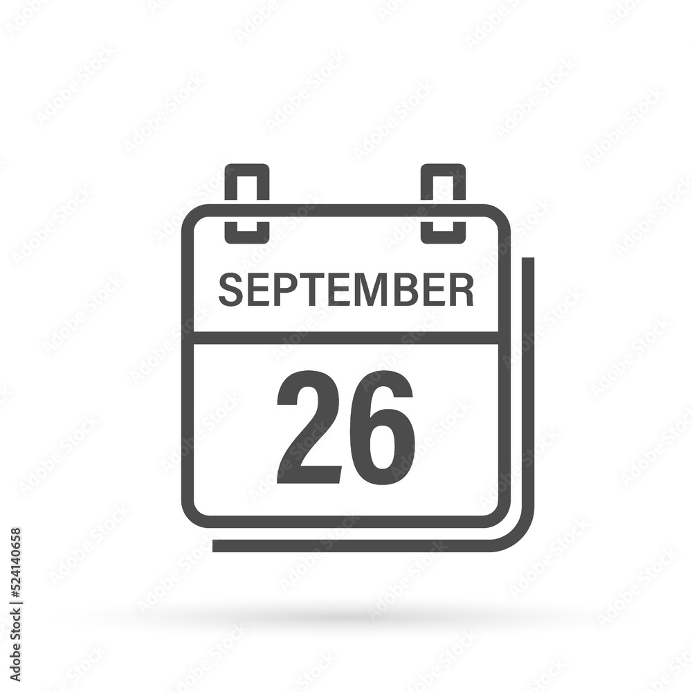 September 26, Calendar icon with shadow. Day, month. Flat vector illustration. September 26, Calendar icon with shadow. Day, month. Flat vector illustration.