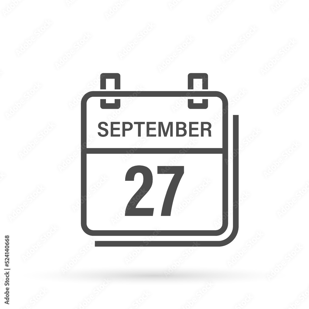 September 27, Calendar icon with shadow. Day, month. Flat vector illustration. September 27, Calendar icon with shadow. Day, month. Flat vector illustration.