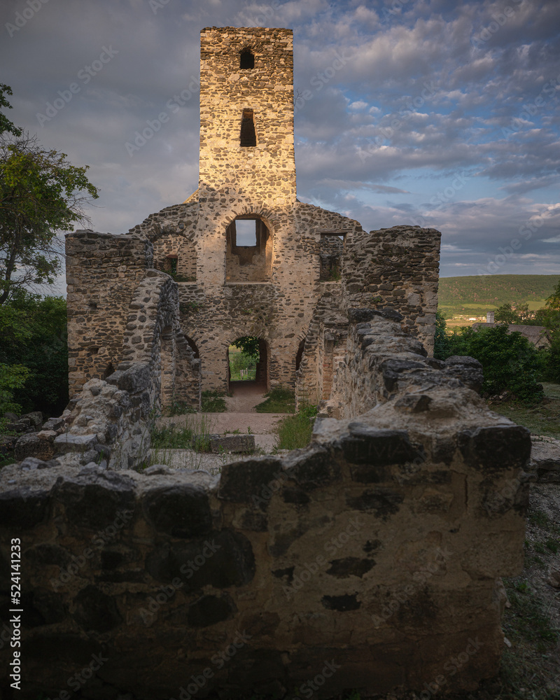 Sunset over the medieval ruins of a temple at lake Balaton, Hungary Sunset over the medieval ruins of a temple at lake Balaton, Hungary