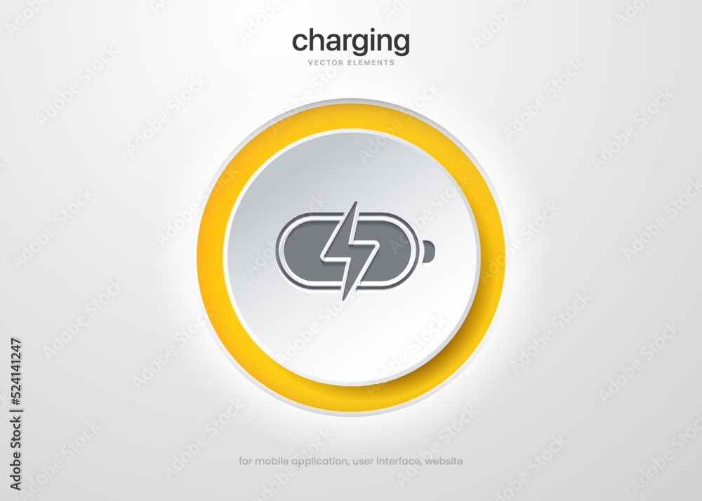 3d mobile phone interface charge icon. Power, full battery charging ...