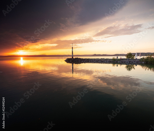 Wonderful sunset over lake Balaton in summer