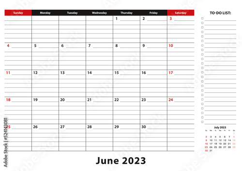 June 2023 Monthly Desk Pad Calendar week starts from sunday, size A3.