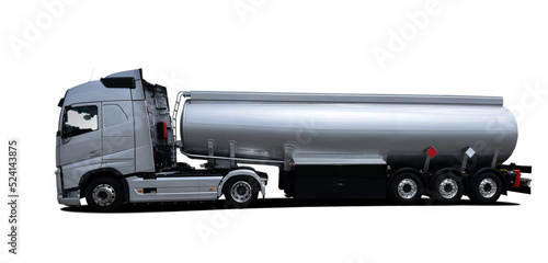 Fuel tanker truck, side view