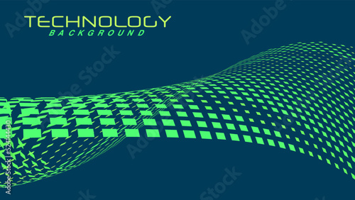 Virtual light green tech wave on dark blue background. Vector graphics