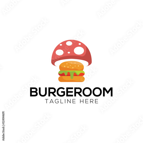 Burger and mushroom logo design template with cartoon style