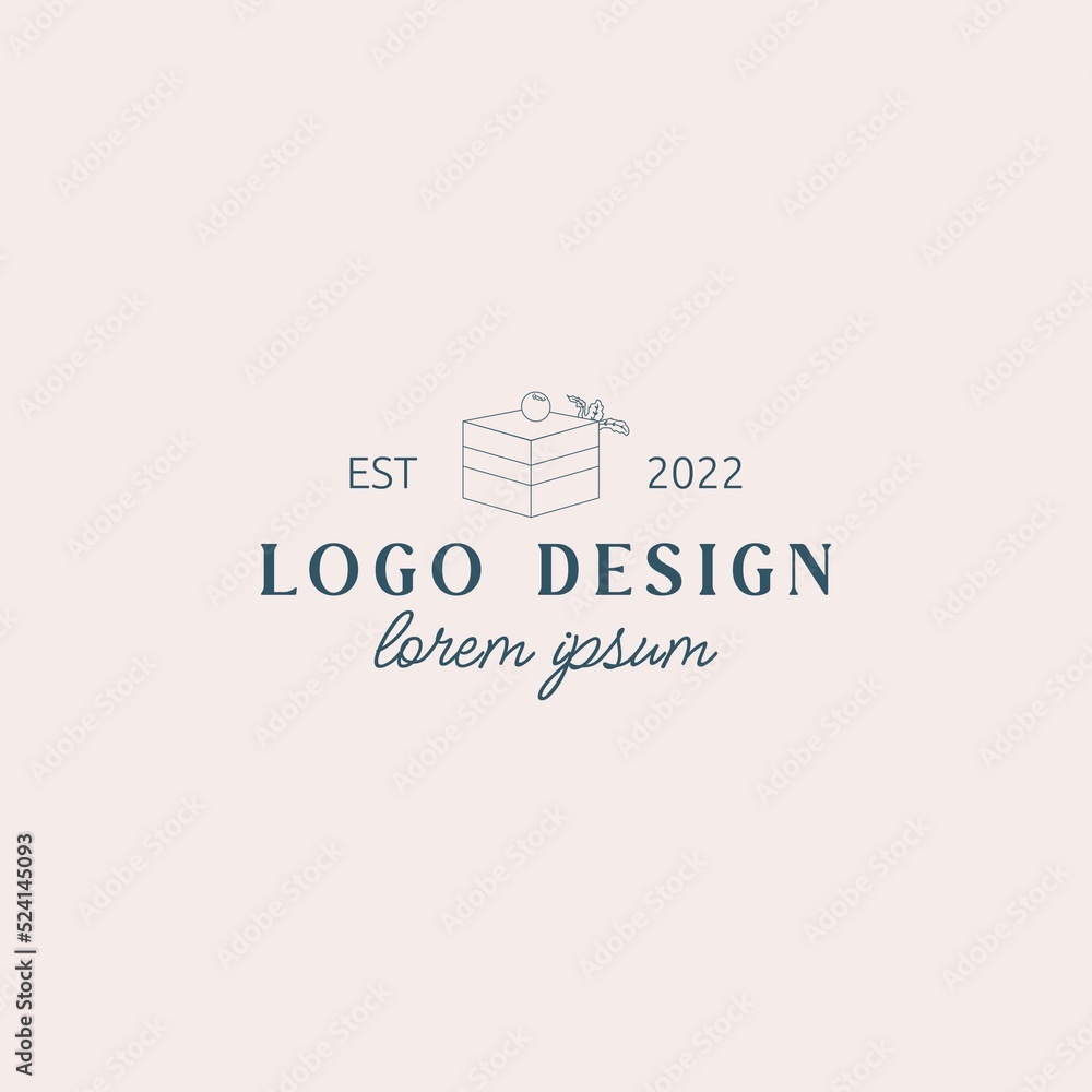 Vector piece of sweet cheesecake with cherry and mint logo in flat design style for birthday, shops, confectionery, wedding and other business Vector piece of sweet cheesecake with cherry and mint logo in flat design style for birthday, shops, confectionery, wedding and other business