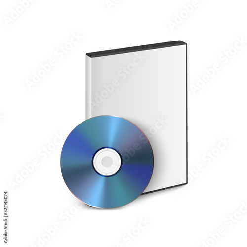 Vector 3d Realistic Blue CD, DVD with Case Isolated on White. CD Box, Packaging Design Template for Mockup. Compact Disk Icon, Front View