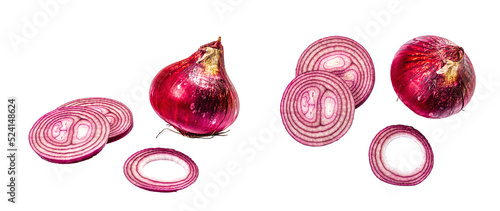 Obraz na plátně Purple onion and its slices isolated on white background