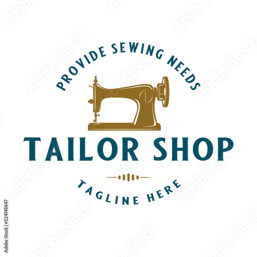 sewing logo design. old sewing machine concept. for tailors, sewing shops and clothing repairs.