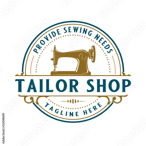 sewing machine logo design. vintage sewing machine icon concept wrapped in emblem, for sewing, clothing repair, and sewing shops.