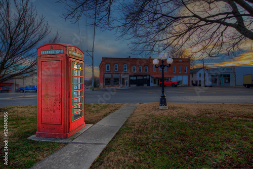 Red London Phone Booth Jonesboro Illinois One of the most familiar British Icons can be seen in the circle park on highway 146 in Jonesboro Illinois.    photo