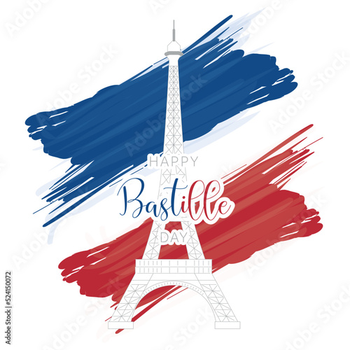 Silhouette of Eiffel tower building landmark on a french Bastille day Vector
