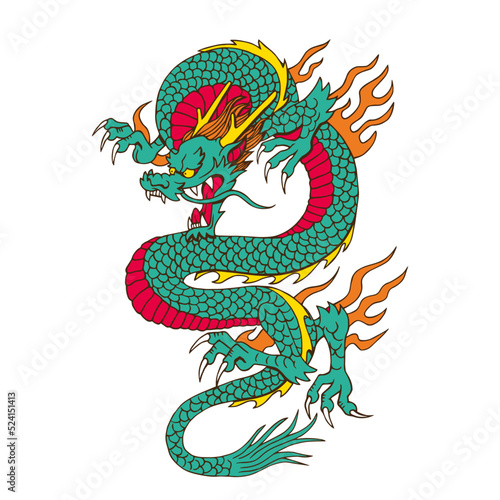 Isolated green up chinesse dragon zodiac vector illustration