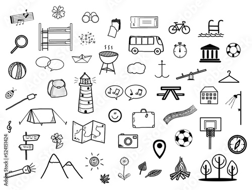 51x Klassenfahrt Schulausflug Exkursion - Set - Icons Zeichen Clipart Sketchnotes 