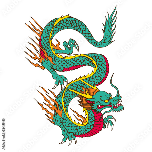 Isolated green down chinesse dragon zodiac vector illustration