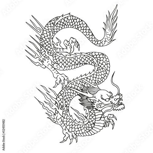 Isolated draw left chinesse dragon zodiac vector illustration