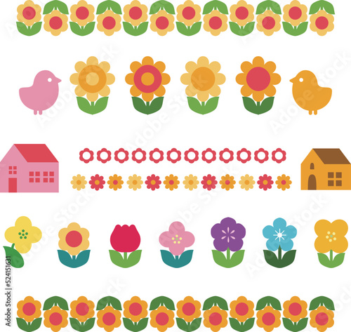 春　花　アイコン　絵文字　記号　マーク　おしゃれ　かわいい　レトロ　シンプル　イラスト素材セット