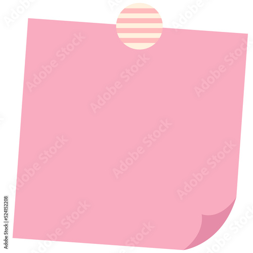 Blank pink paper note with circle stripe pattern tape. Template for message, memo, reminder, presentation. photo