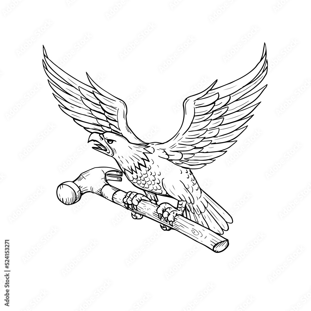 Obraz premium Eagle Clutching Hammer Drawing