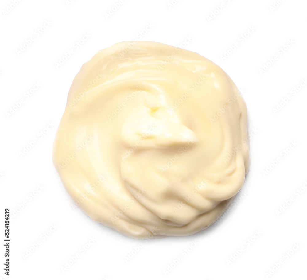 Tasty mayonnaise isolated on white, top view. Delicious sauce Tasty mayonnaise isolated on white, top view. Delicious sauce