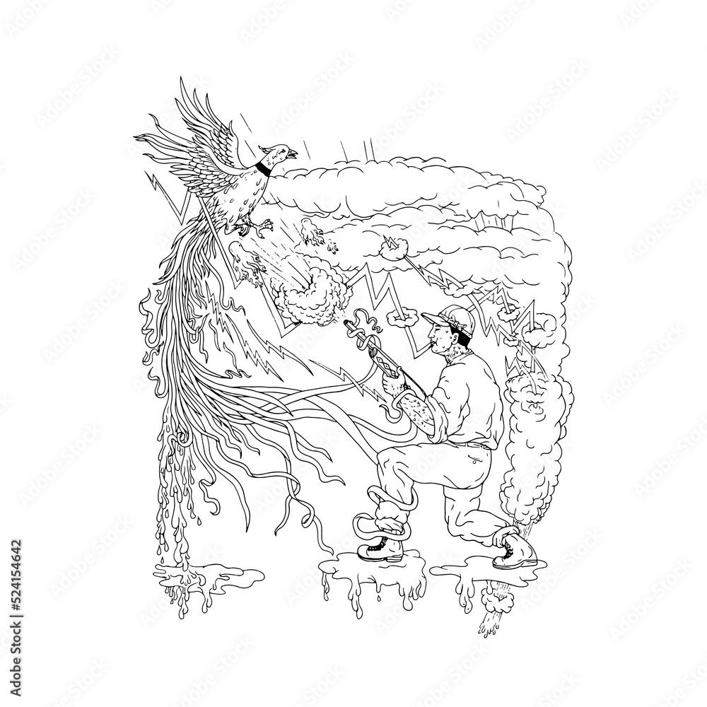 Fototapeta premium Hunter and Pheasant Ukiyo-e