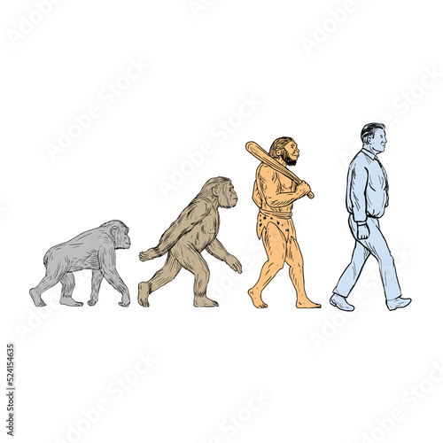 Human Evolution Walking Drawing
